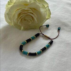 Elegant Black and Turquoise Beaded Bracelet
